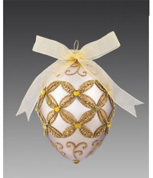 Яйцо рождественское "Золотые пасажи " шампань матовое со стразами(стекло)7*9см