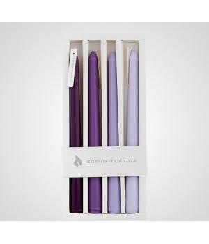 Набор из 4х фиолетово-сиреневых свечей в подарочной упаковке "Scented candle"