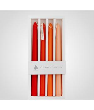 Набор из 4х красно-оранжевых свечей в подарочной упаковке "Scented candle"
