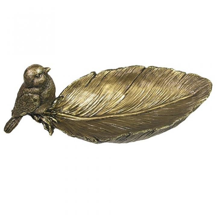 Декоративная подставка под мелочи "Птичка на перышке" (золото) L26W10H10,5 см