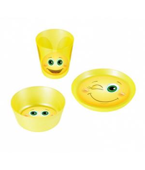 Набор детской посуды Smiles (тарелка, миска, стакан) желтый пастельный
