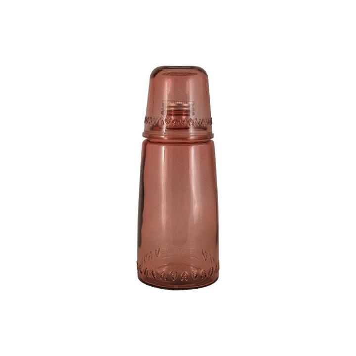 Бутылка д/воды 1л со стаканом 0.22л (розовый) "Natural  Water" без упаковки.