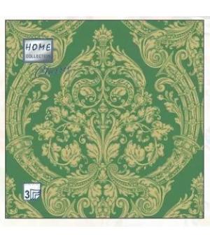 Салфетки 33*33, 3сл, 20шт Bouquet Home Collection Classic "Royal (золото) на зеленом"/12