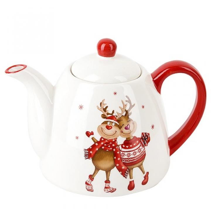 Чайник "Рождественские олени" 20*12,5*14см. v=900мл. (керамика) (подарочная упаковка)
