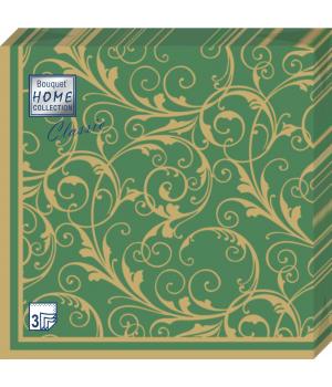 Салфетки 33*33, 3сл, 20шт Bouquet Home Collection Classic "Очарование на зелёном"/12