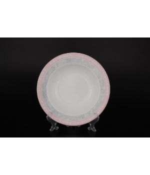 Набор тарелок глубоких 22 см Яна Серый мрамор с розовым кантом (6 шт)
