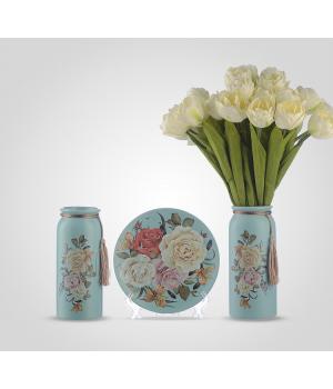 Набор голубой вазы и тарелка ваза H20 x D8 тарелка D 19