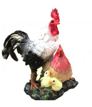 Петух с курицей с цыплятами Н-26см,L-24cм F192