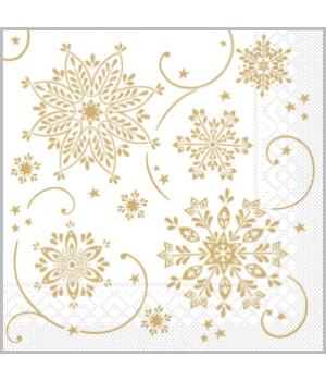 Салфетки 20л, Bouquet Home Collection Classic, 3хсл., "Волшебные снежинки золото на белом"/12