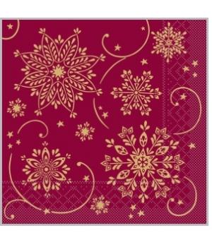 Салфетки 20л, Bouquet Home Collection Classic, 3хсл., "Волшебные снежинки на бордовом"/12