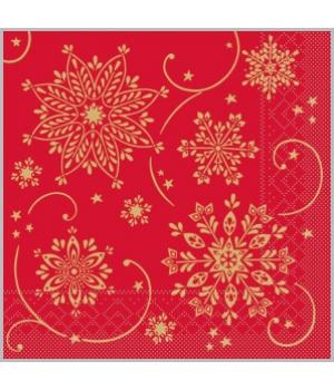 Салфетки 20л, Bouquet Home Collection Classic, 3хсл., "Волшебные снежинки на красном"/12