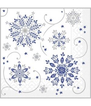 Салфетки 20л, Bouquet Home Collection Classic, 3хсл., "Волшебные снежинки серебро на белом"/12
