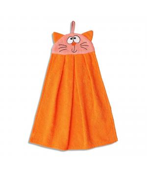 Полотенце-рушник махровый "Котик" размер 43х35, цвет оранжевый, 100% хлопок, 300 г/м²