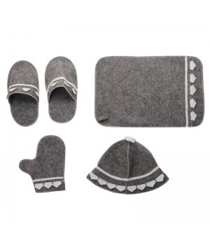 Набор подарочный  4 предмета серый "Богатырский" (шапка, коврик, рукавичка,тапочки) ТМ "Жар-Банька"