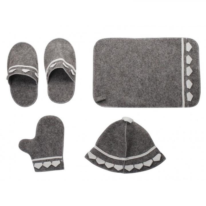 Набор подарочный  4 предмета серый "Богатырский" (шапка, коврик, рукавичка,тапочки) ТМ "Жар-Банька"