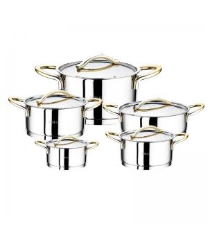 Набор кухонной посуды из 10 (5/5) предметов (крышки стальные) Gold (золото) 1011-Gd	 Турция