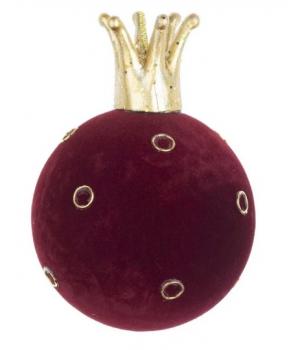 08907 Темно-бордовый бархатный шар с золотой короной 8 см