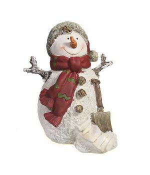 714154 Фигура декоративная Снеговик с лопатой L14.5W12H16