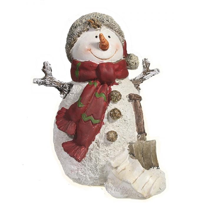 714154 Фигура декоративная Снеговик с лопатой L14.5W12H16