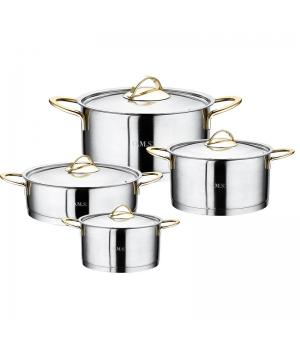 Набор кухонной посуды из 8 (4/4) предметов (крышки стальные) Gold (золото) 1012-Gd Турция