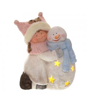 742386 Фигурка декоративная "Девочка и снеговик" с подсветкой, L38 W22 H40,5 см, (3хAAA не прилаг.)