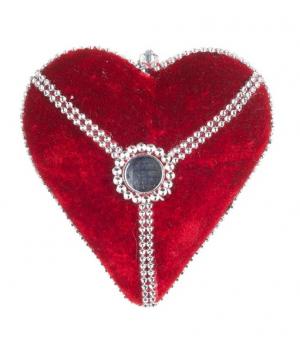 Бордовое сердце со стразами 12 см 11054 (пластик, текстиль)